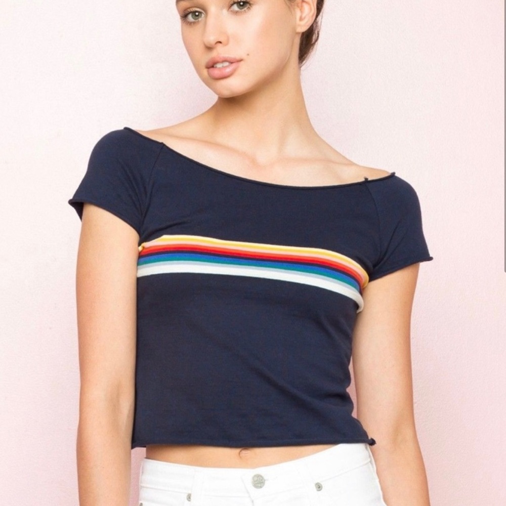 Brandy Melville John Galt navy rainbow top